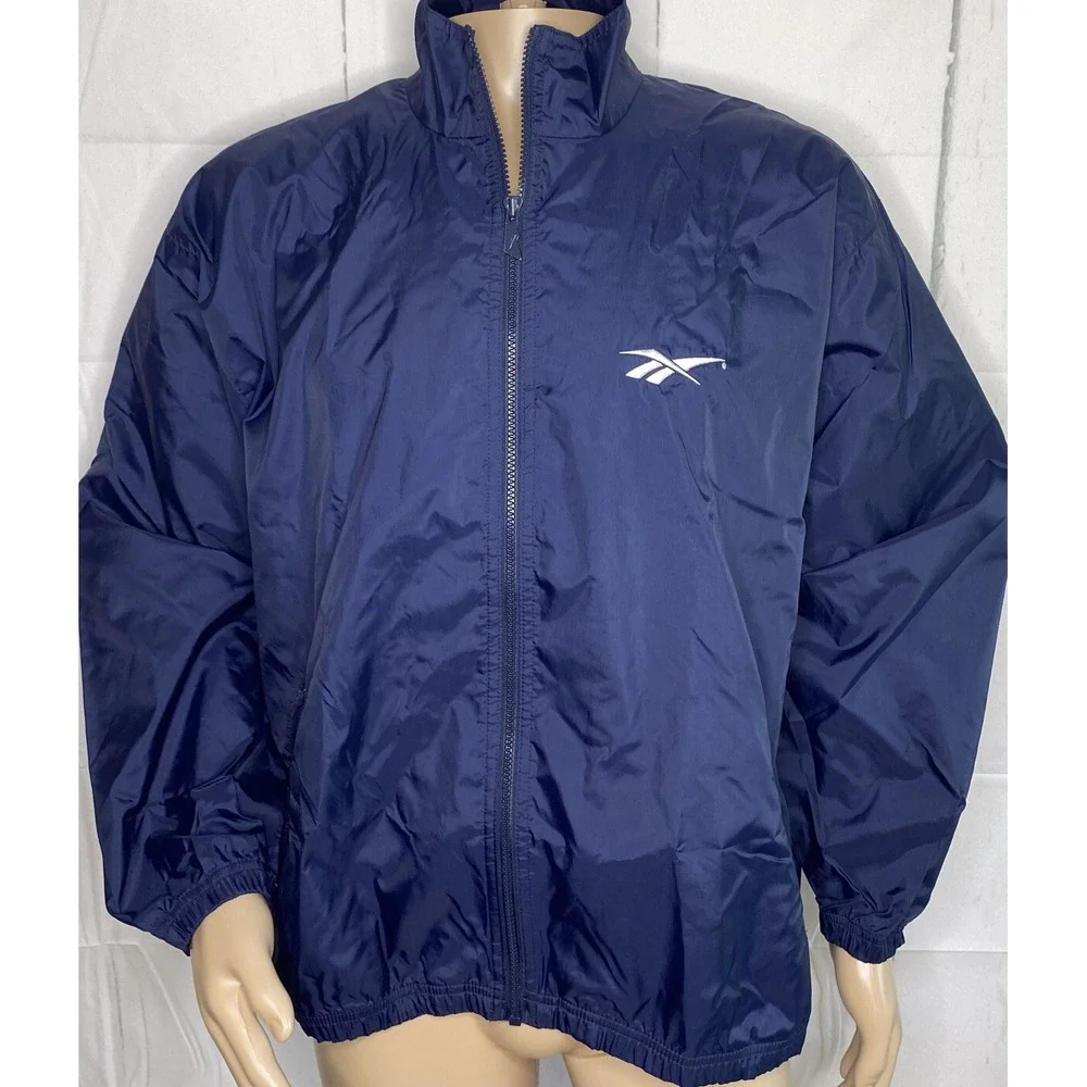Vintage Reebok Jacket Men Sz M Windbreaker 90s Embroidered Spell Out Retro Blue
